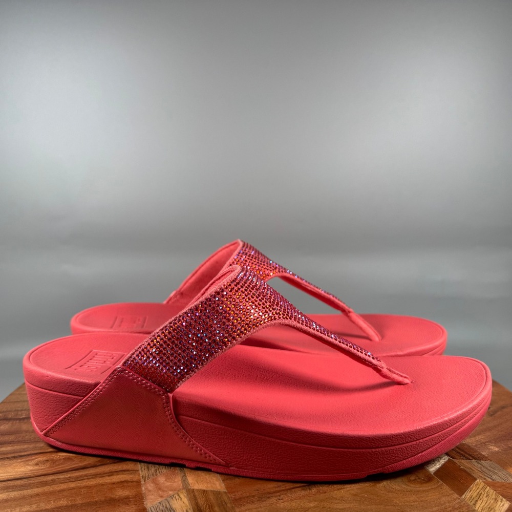 FitFlop Lulu Crystal Embellished Sandals Rosy Coral Womens 10 EJ8-B09-080